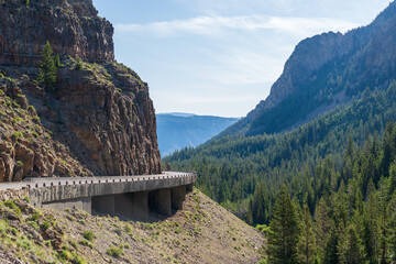 A view of canyon and the Golden Gate Bridge of the Yellowstone in the National Park in Wyoming near...