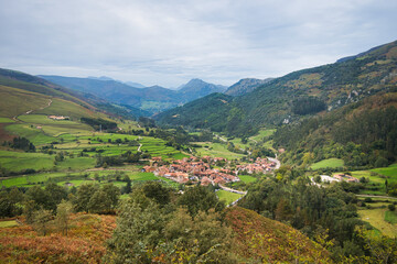 Fototapeta na wymiar Panoramic landscapes of the town of Carmona, Cantabria, Northern Spain.