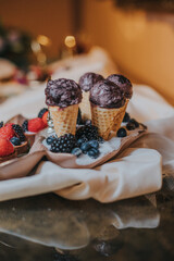 elegant museum wedding dessert display table with ice cream and cocktails 