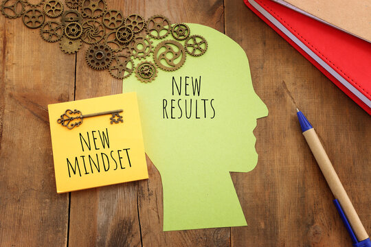 concept image ofnew mindset new results. success and personal development idea