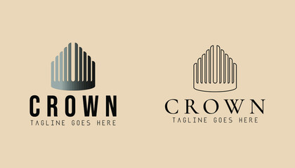 Gate and crown logo inspiration template. Real estate brand identity. Crown logo vector for house interior, real estate or hotel company. Black and white modern apartment and property logo design.