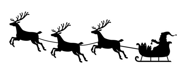 Fototapeta Silhouette Santa flying on deer sleigh obraz