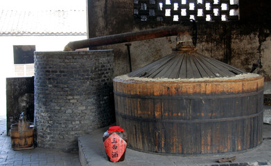 Wuzhen Water Town, Zhejiang Province, China. A still for producing bai jiu, a Chinese alcoholic drink. This distillery also ferments rice wine.