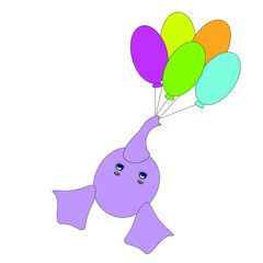 Cheerful baby elephant with balloons,vector illustration for design textile and packaging