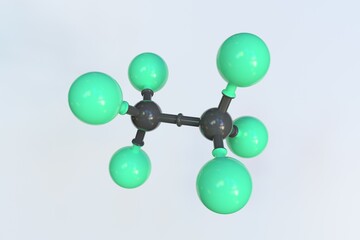 Hexafluoroethane molecule, scientific molecular model, looping 3d animation