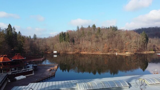 Ursu lake (Bear) from Sovata resort - Romania, seen from above
