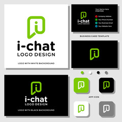 Letter i monogram chat technology logo design with business card template.