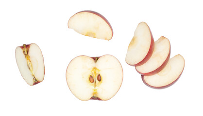 Red apple slices isolated on a white background