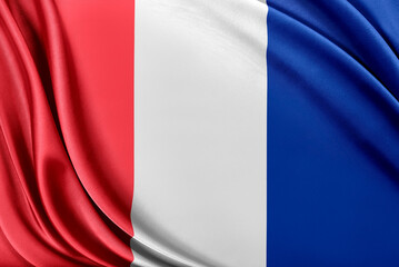 France flag. Flag with a beautiful glossy silk texture. 3D Rendering.