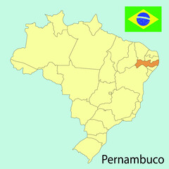 brazil map, pernambuco state, vector illustration 