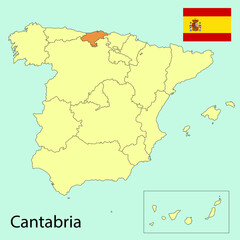 spain map with provinces, cantabria, vector illustration 