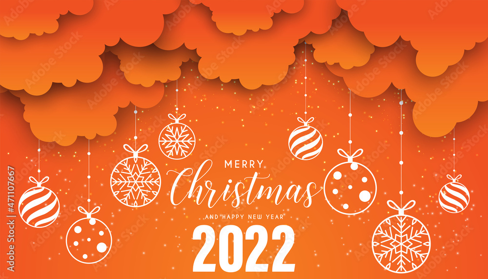 Aufkleber merry christmas and happy new year with bokeh and lens flare pattern on summer orange color and befo