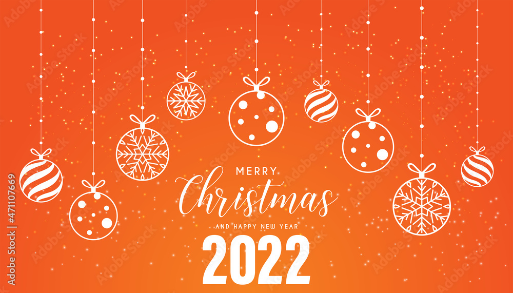 Aufkleber merry christmas and happy new year with bokeh and lens flare pattern on summer orange color backgrou