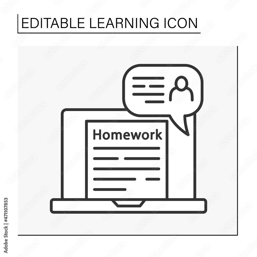 Poster homework line icon. online education. comment from tutor. learning concept. isolated vector illustra