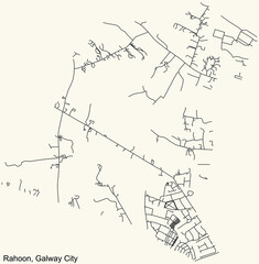Detailed navigation urban street roads map on vintage beige background of the district Rahoon Electoral Area of the Irish regional capital city of Galway City, Ireland