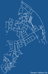 Detailed technical drawing navigation urban street roads map on blue background of the district Dangan Electoral Area of the Irish regional capital city of Galway City, Ireland