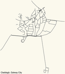 Detailed navigation urban street roads map on vintage beige background of the district Claddagh Electoral Area of the Irish regional capital city of Galway City, Ireland