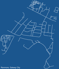 Detailed technical drawing navigation urban street roads map on blue background of the district Renmore Electoral Area of the Irish regional capital city of Galway City, Ireland