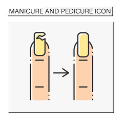 Nail repair color icon. Repair broken nail. Restorative gel for nails. Manicure and pedicure concept. Isolated vector illustration