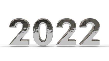 3d rendering of the silver date 2022, isolated on a white background.