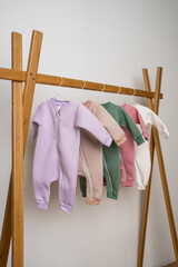 Children's clothing store. A new collection of jumpsuits. Textiles for the child.  Sale of things for small children.