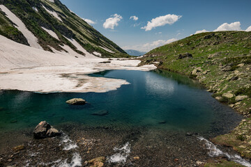 blue transparent mountain lakes in arkhyz