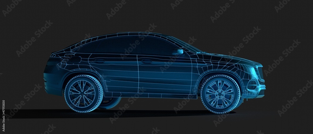 Poster Futuristic car user interface. HUD UI. Hologram of the car, scanning. Abstract virtual graphic touch user