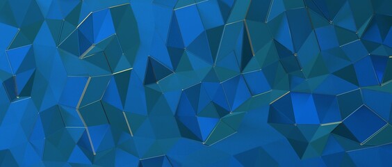 Obraz premium 3d render, abstract blue crystal background, faceted texture, macro panorama, wide panoramic polygonal