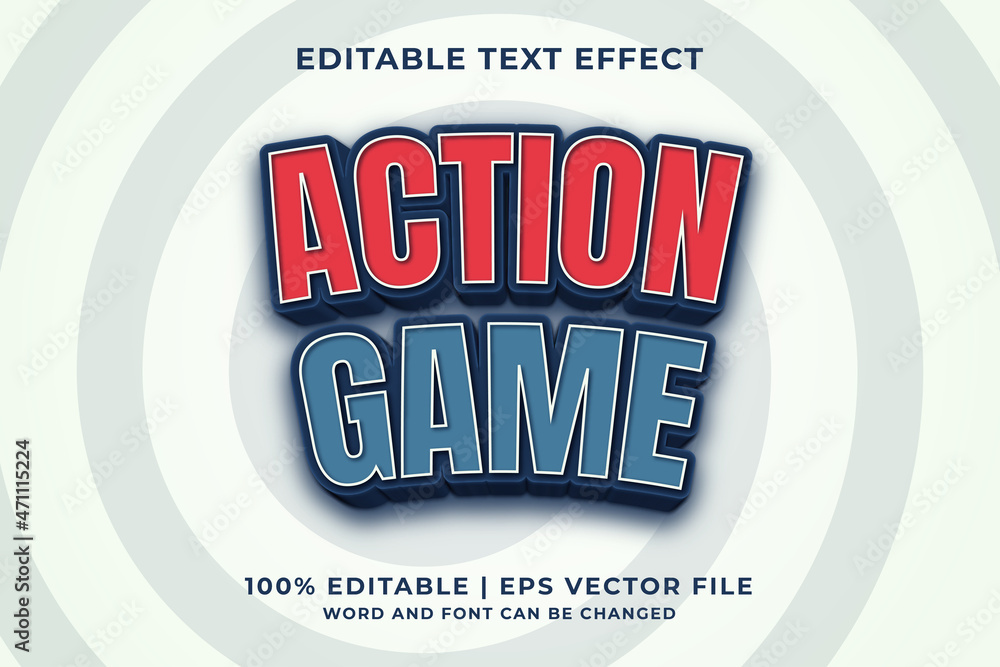 Poster editable text effect - action game 3d template style premium vector