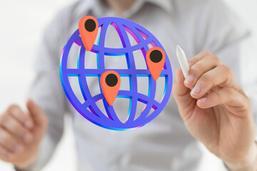 Global telecommunication network around the World with connections between data centers or...