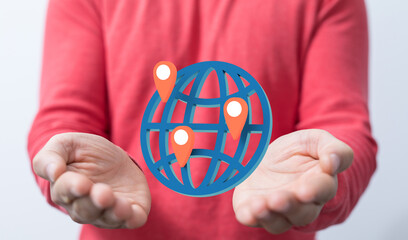 Global telecommunication network around the World with connections between data centers or satellites. Planet Earth from space, concept for connected