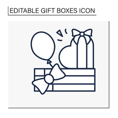 Romantic surprise line icon. Birthday gifts and balloons. Different boxes for special occasions. Heart shape. Gift box concept. Isolated vector illustration. Editable stroke