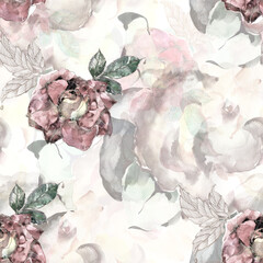 Vintage background with roses. Seamless pattern.