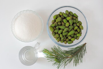 Step-by-step instructions for jam from pine cones. Step 1: preparation of jam products - green pine...