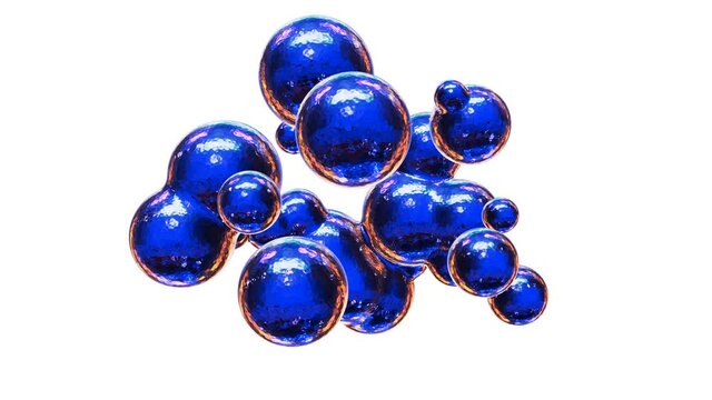 Seamless looping abstract 3D animation of the moving and morphing blue glass metaballs rendered in UHD with alpha matte