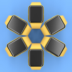 Set of smart watches or fitness tracker like flower pattern on blue background.