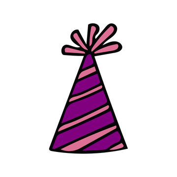 party hat with stripes. hand drawn doodle style. vector, minimalism, trendy color 2022. festive birthday, new, year, funny.