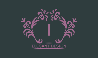 Vector logo design template in trendy linear style. Floral monogram with letter I, place for text or letter. Emblem of fashion, beauty and jewelry industry, business