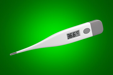 Digital thermometer showing the normal temperature of a healthy person. Isometric. 3d rendering. - obrazy, fototapety, plakaty