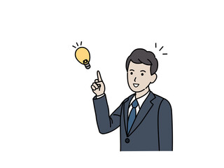 アイデア　閃き　思いつく　会社員　ビジネスマン　スーツ姿の男性　発想　ポーズ　仕草