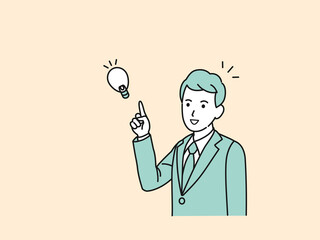 アイデア　閃き　思いつく　会社員　ビジネスマン　スーツ姿の男性　発想　ポーズ　仕草
