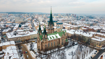 aerial view of Elzhbeta Church in lviv city