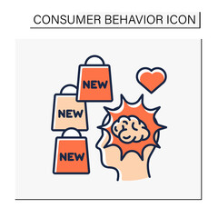 Brain explosion color icon. New goods in stores. Attract new clients through new productions. Brainstorming. Customer behavior concept. Isolated vector illustration
