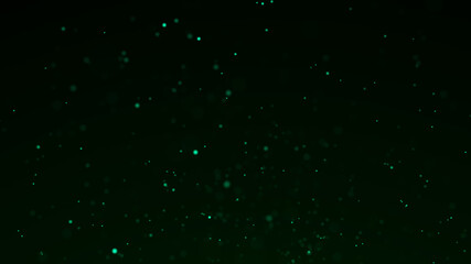 Dust particle glow. Energy flow on a green background. Abstract background of particles. 3D rendering.