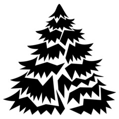 Obraz premium Christmas tree abstract flat silhouette black on white