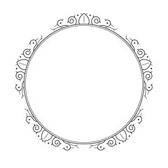 Abstract Black Simple Line Round Circle With Leaf Leaves Frame Flowers Doodle Outline Element Vector Design Style Sketch Isolated Illustration For Wedding And Banner