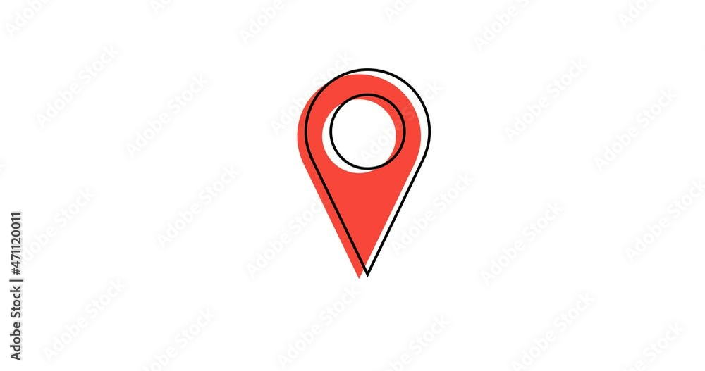 Poster appearing pointer for map. animation of gps location pointer. pin the route. 4k video animated