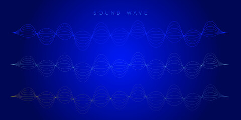 Abstract sound waves of many lines isolated on dark blue backround. Creative vector line art.  