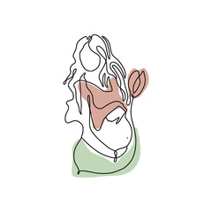 One line abstract illustration - single linear pregnant woman art