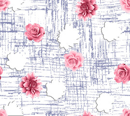 digital style flower with grey texture with white ground seamless wallpaper , fabric design